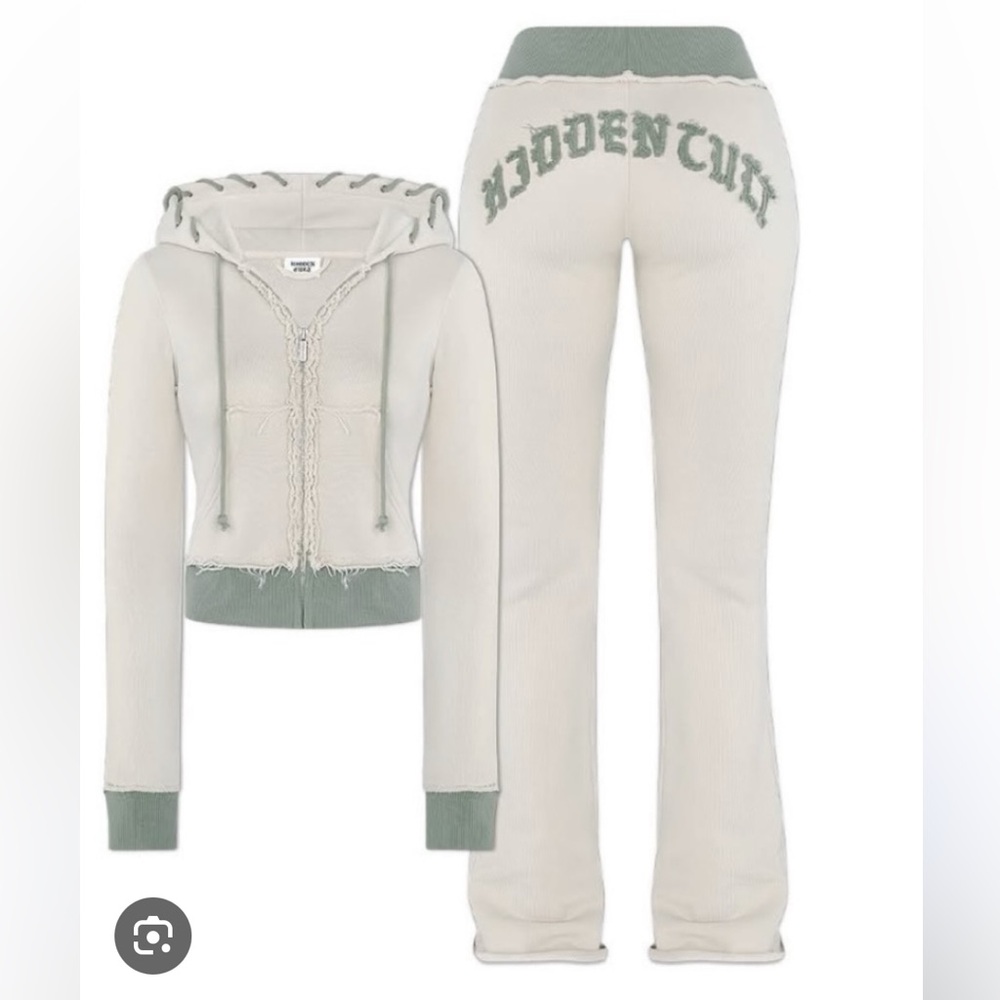 HIDDEN CULT Inca Wheat Set Zip Up Hoodie & Pants Sweatpants Distressed Small Y2K